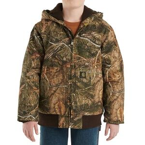 BOYS' ZIP-FRONT CANVAS INSULATED HOODED CAMO JACKET (CHILD/YOUTH)